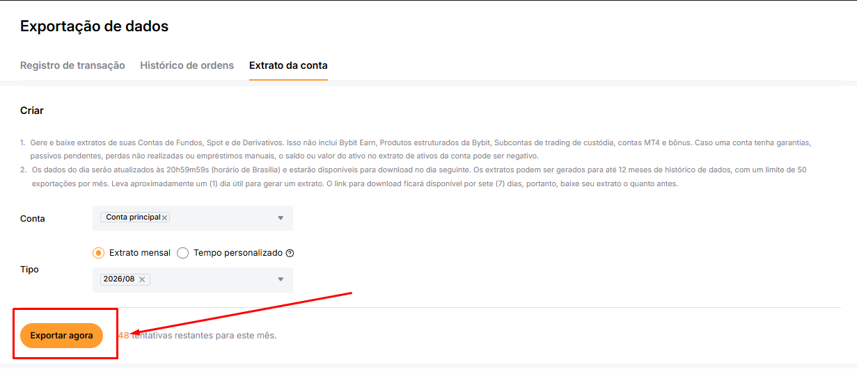 Clique em Exportar agora