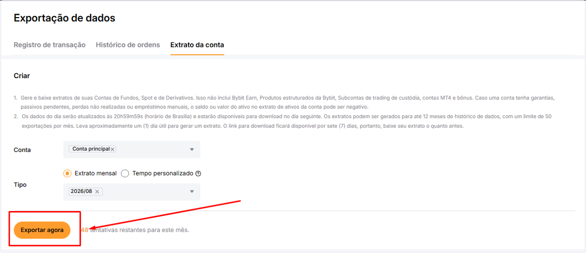 Clique em Exportar agora
