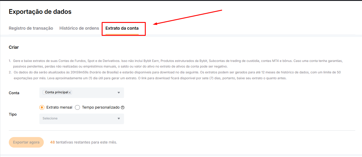 Clique na aba "Extrato da conta"