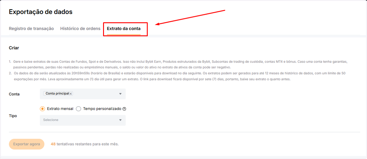 Clique na aba "Extrato da conta"