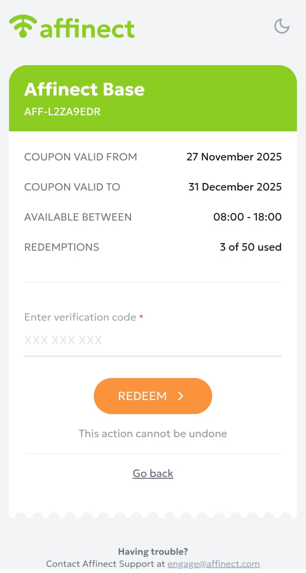 View the Redemption Screen
