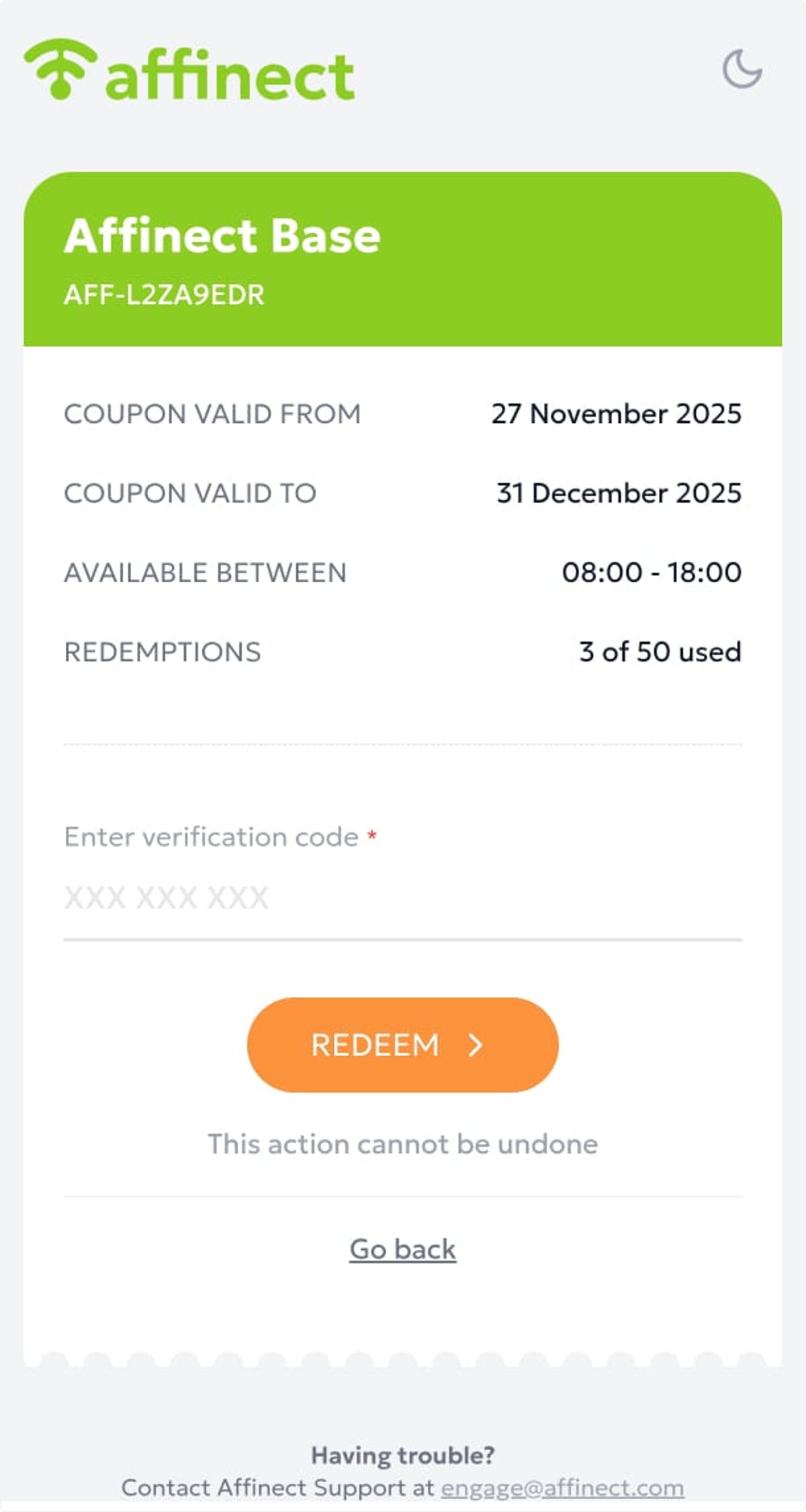 View the Redemption Screen
