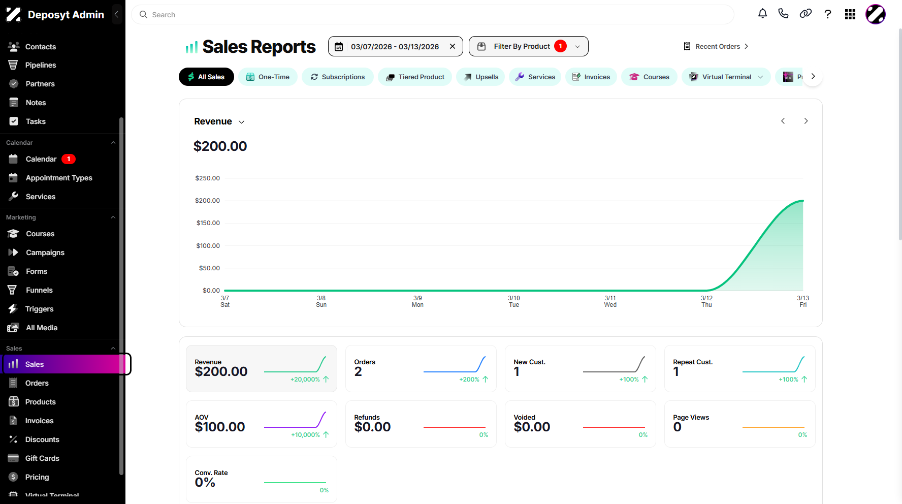 Step 1: On your Dashboard, navigate to the Sales tab under the Sales section and click on it.
