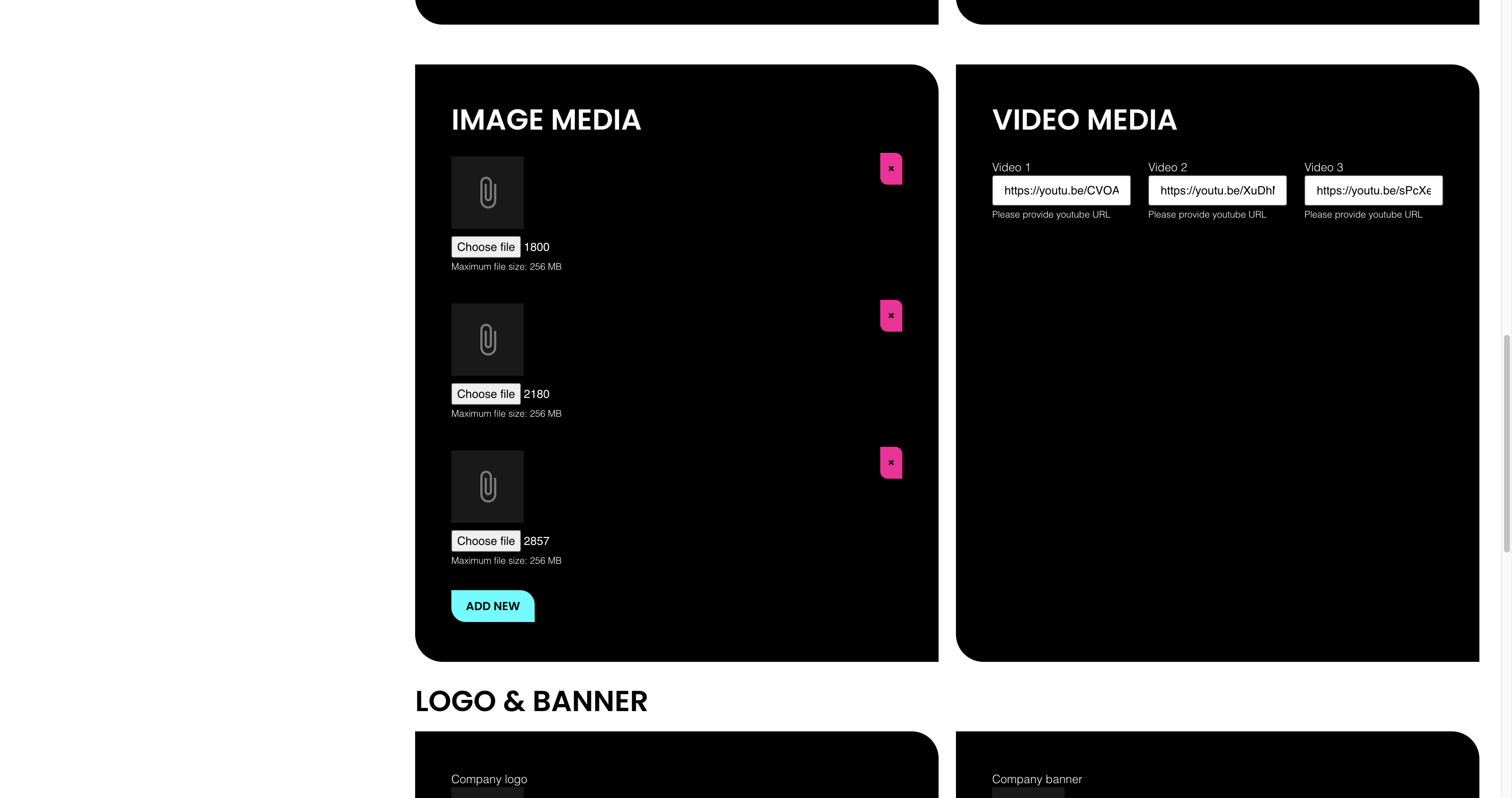 You can also add image media and video media to be shown on your profile page.