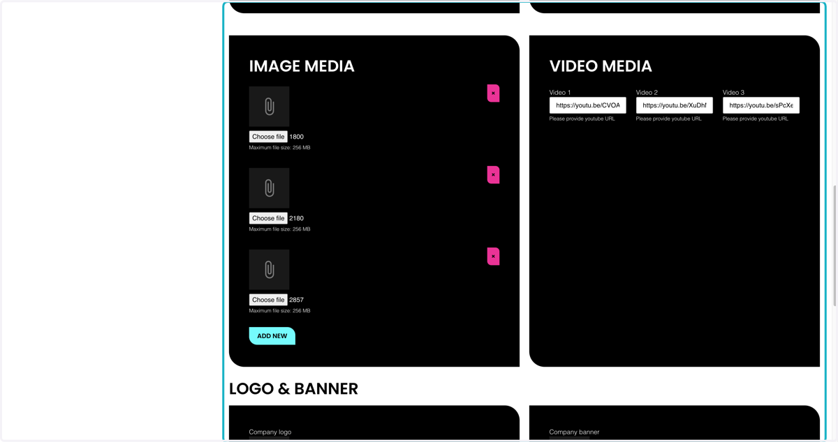 You can also add image media and video media to be shown on your profile page.