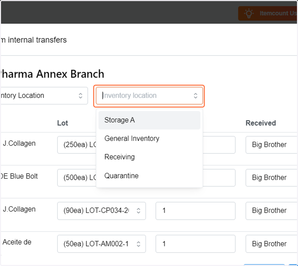 Choose the specific location to which you want to transfer your selected items.