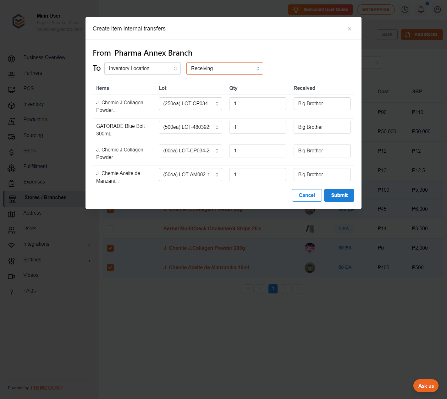 After adjusting all in the table, click submit to save the update.