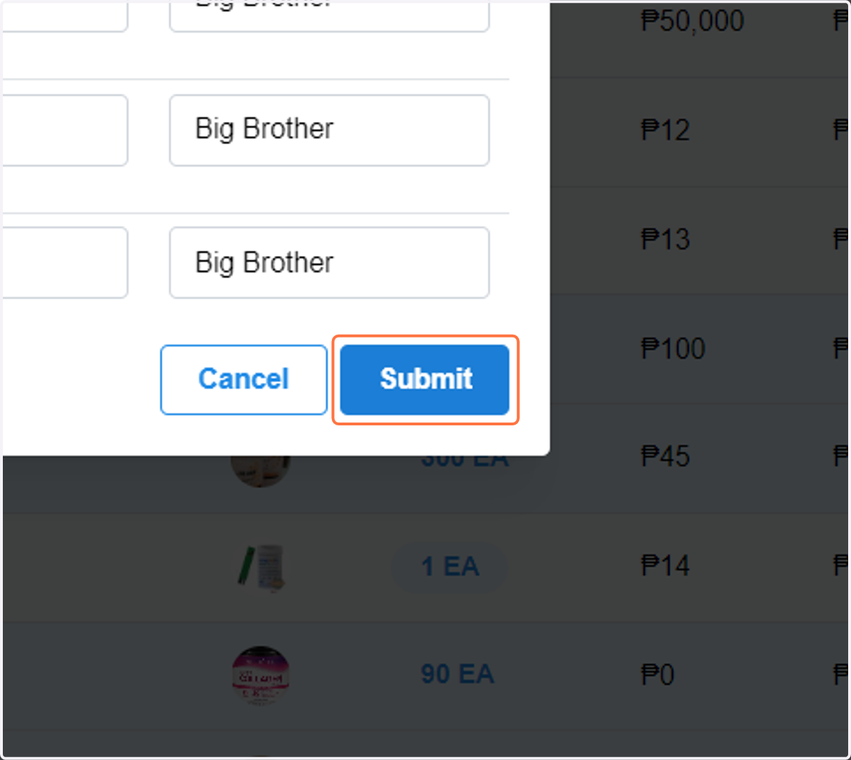 After adjusting all in the table, click submit to save the update.