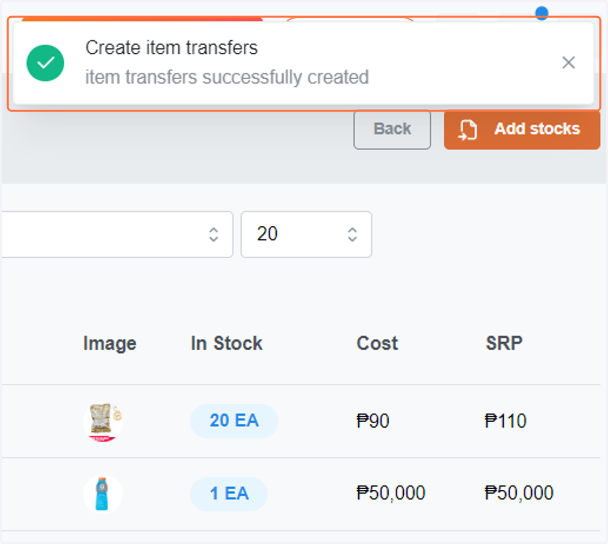 Item transfer successfully created.