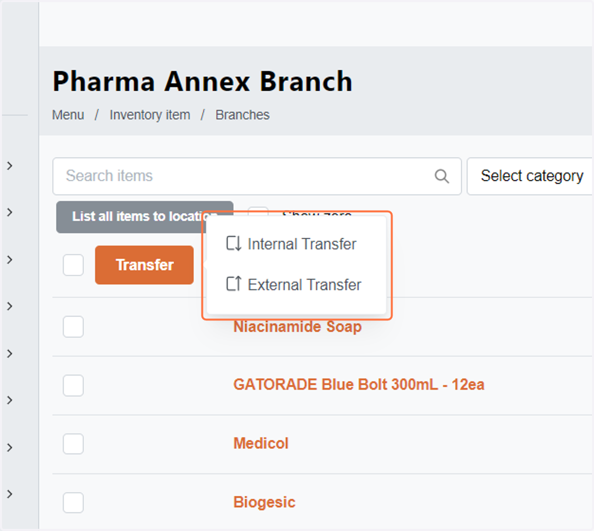 When you click on transfer, you will be given the option of internal or external transfer.