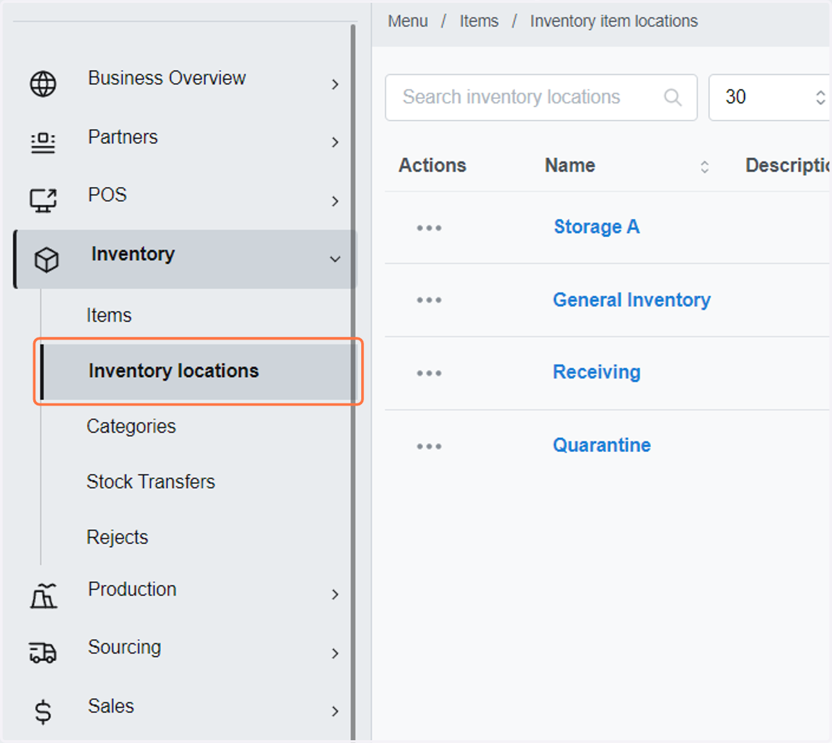 Click on Inventory locations