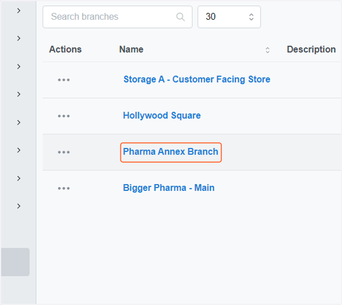 To move an item from one branch to another, click the branch's name.
