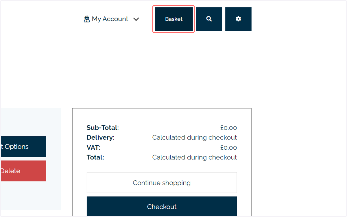 Our initial configuration is using the older Content Template format, with no basket quantity shown