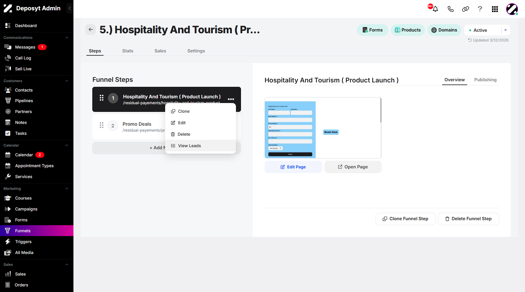 Step 6: From the pop-up menu, click View Leads to proceed.
