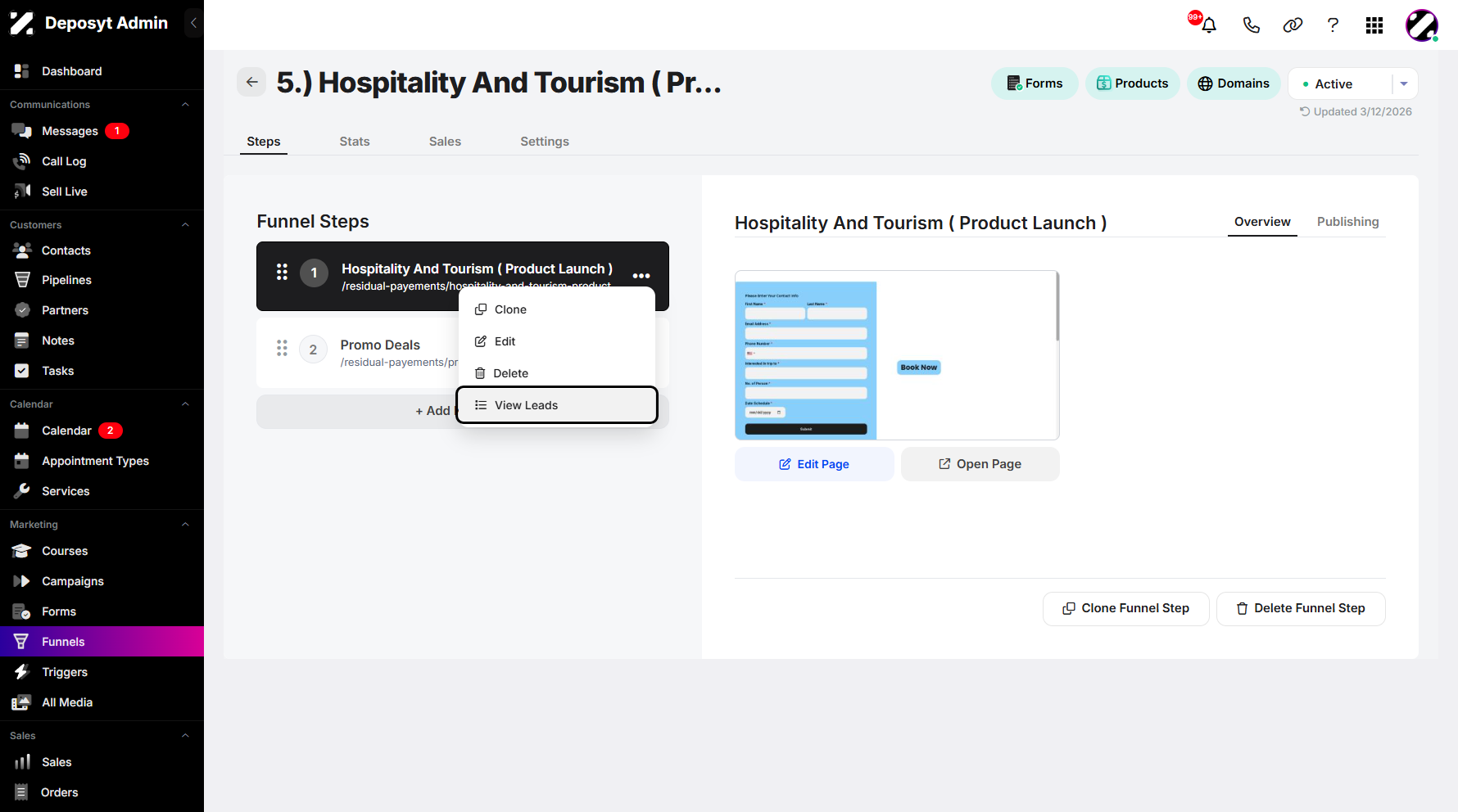 Step 6: From the pop-up menu, click View Leads to proceed.