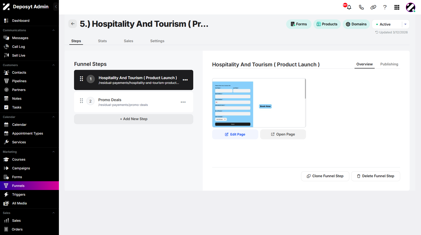 Step 4: You will then be taken to the funnel’s overview page.