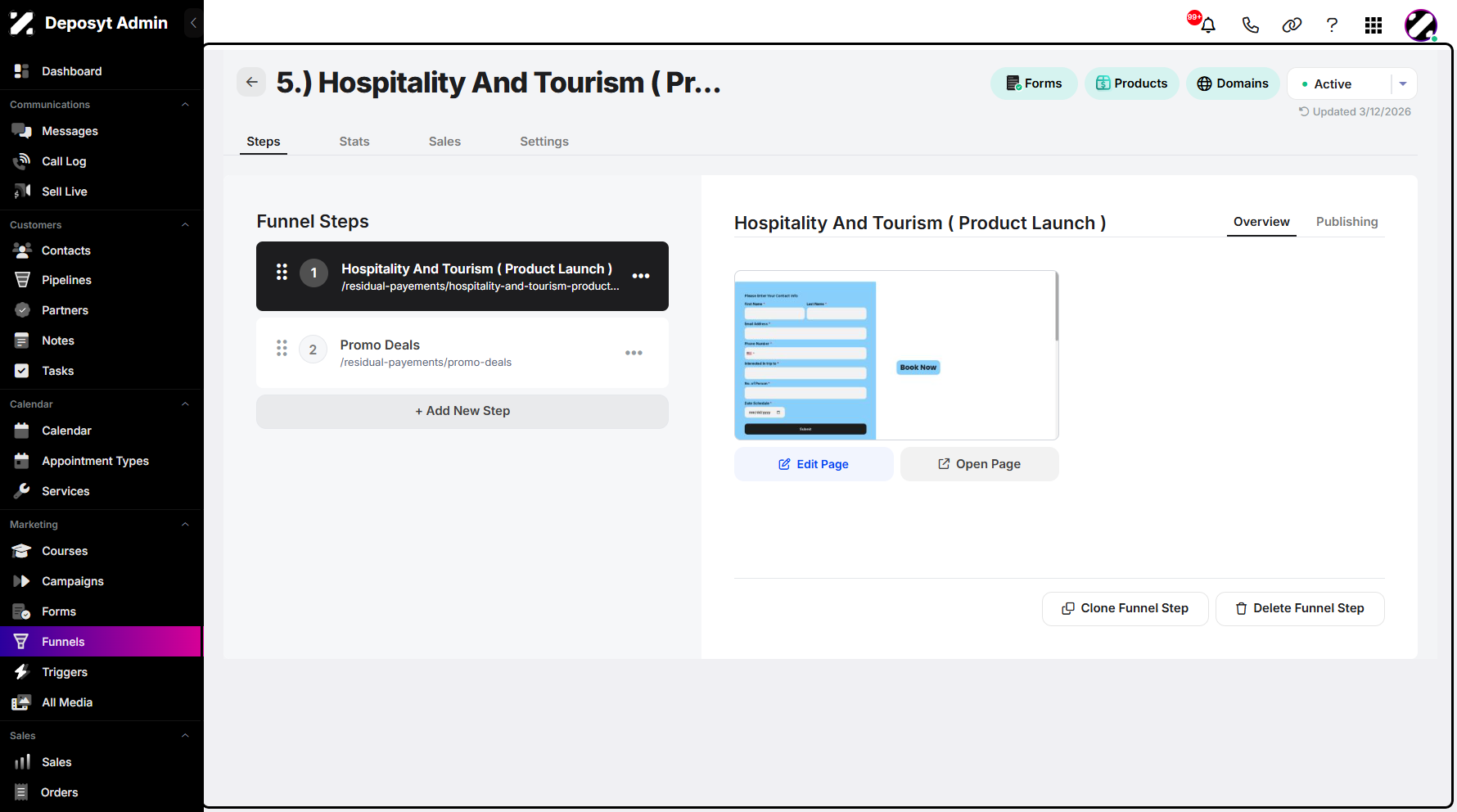 Step 4: You will then be taken to the funnel’s overview page.