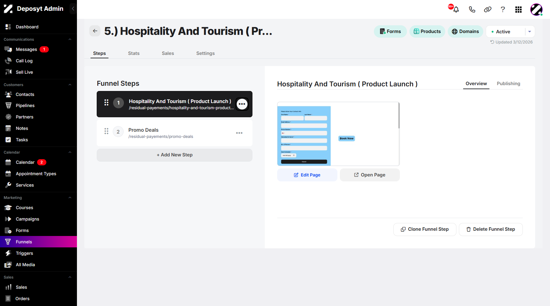Step 5: Select a funnel step, then click the three-dot menu.