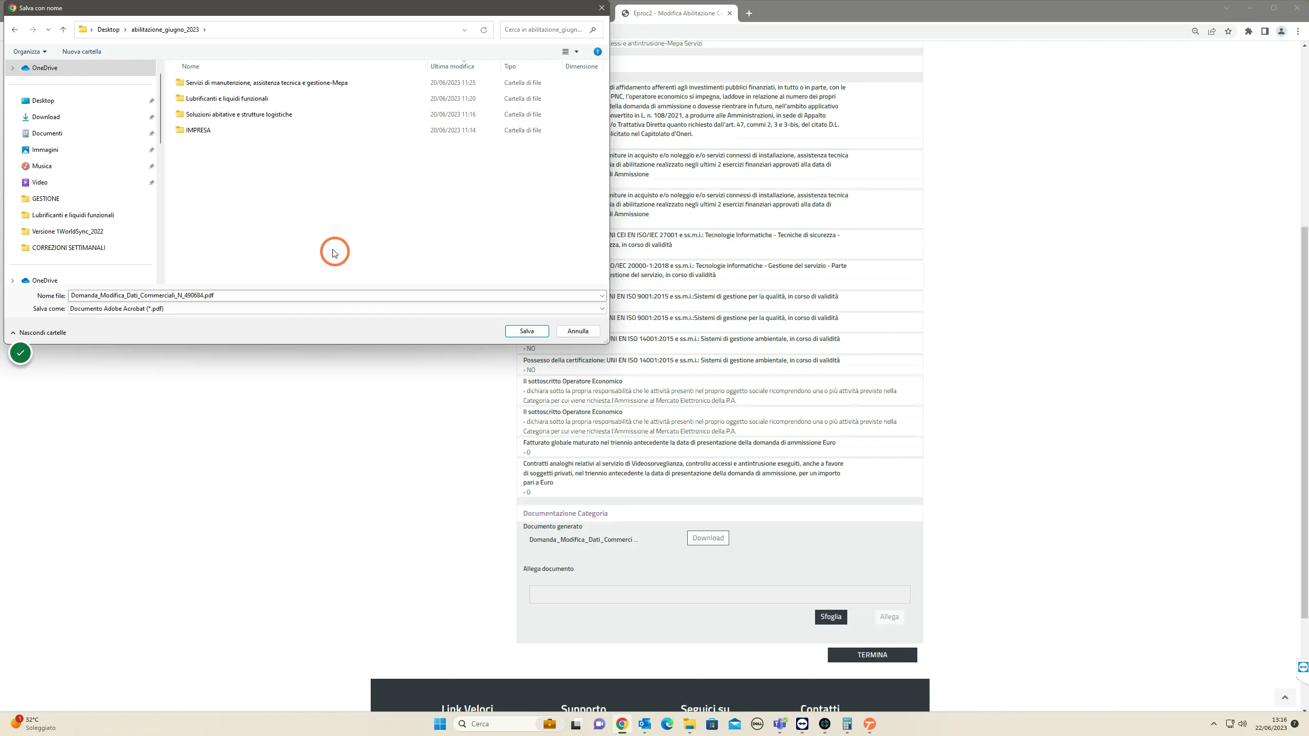 Salvare il documento con attenzione