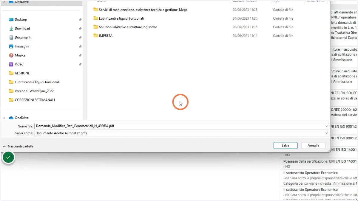 Salvare il documento con attenzione