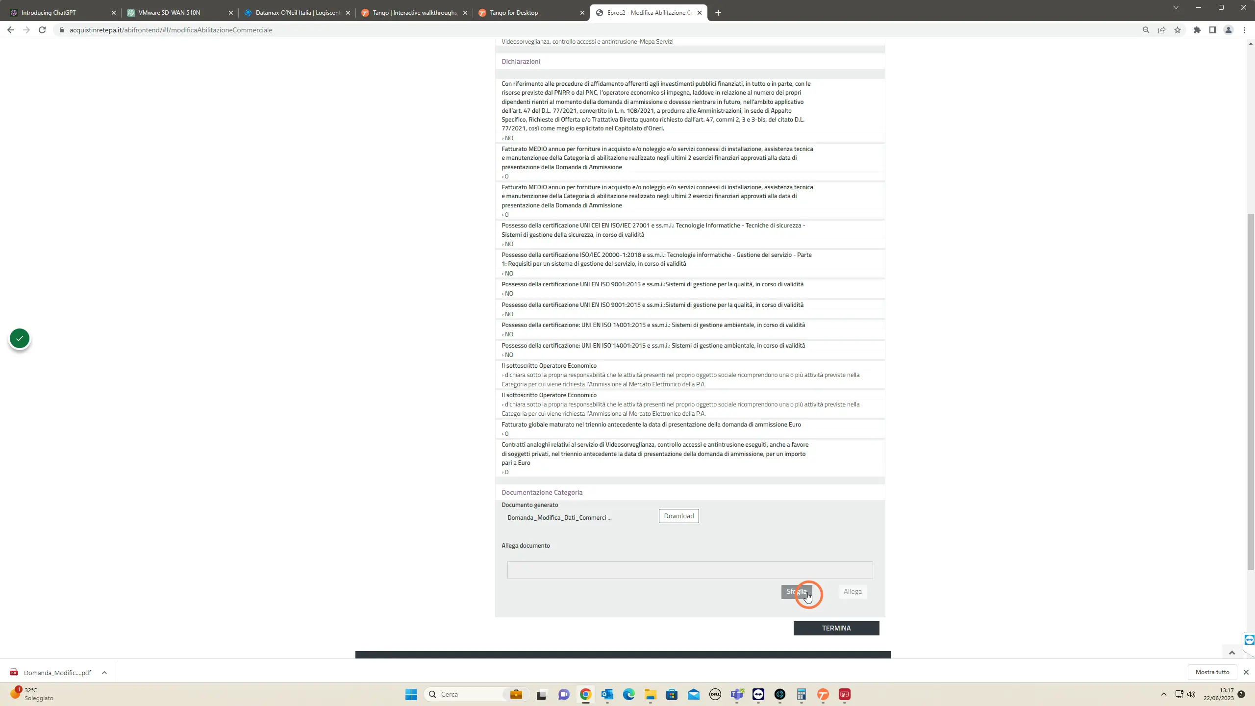 fare click sul pulsante "Sfoglia" per selezionare il file appena firmato