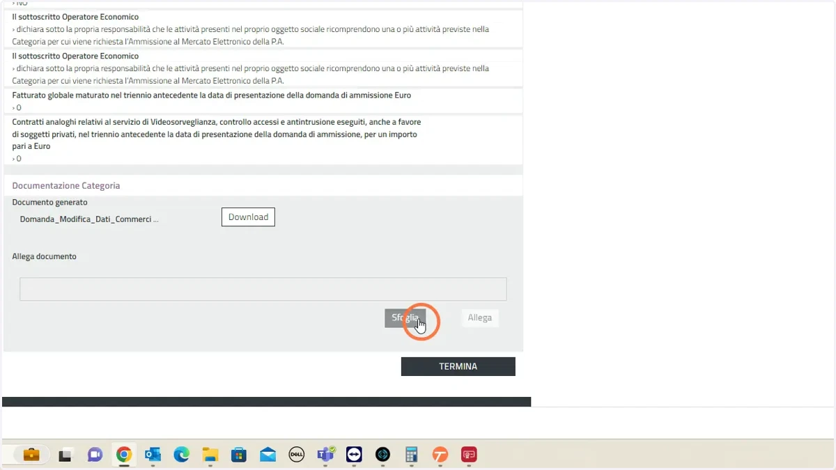 fare click sul pulsante "Sfoglia" per selezionare il file appena firmato