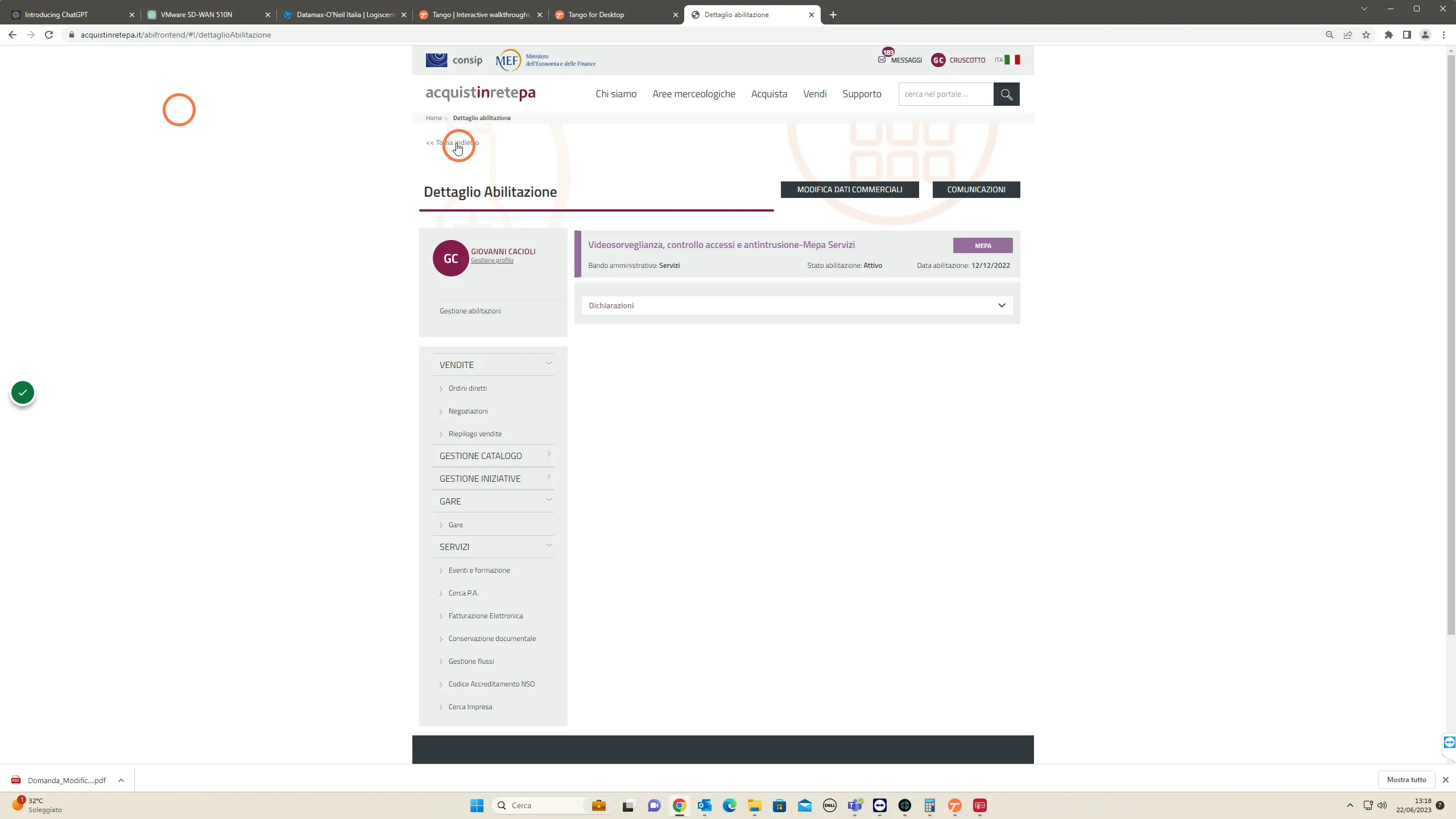 Per continuare con una nuoca categoria, fare click sul pulsante-testo in alto a sinistra "<< Torna Indietro"