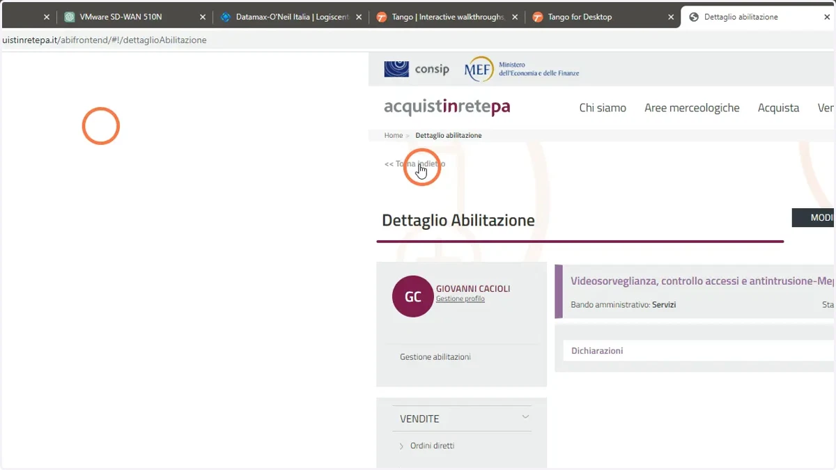 Per continuare con una nuoca categoria, fare click sul pulsante-testo in alto a sinistra "<< Torna Indietro"