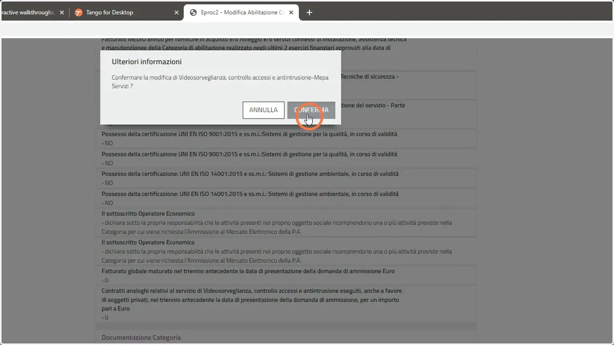 Confermare la richiesta. Operazione completata