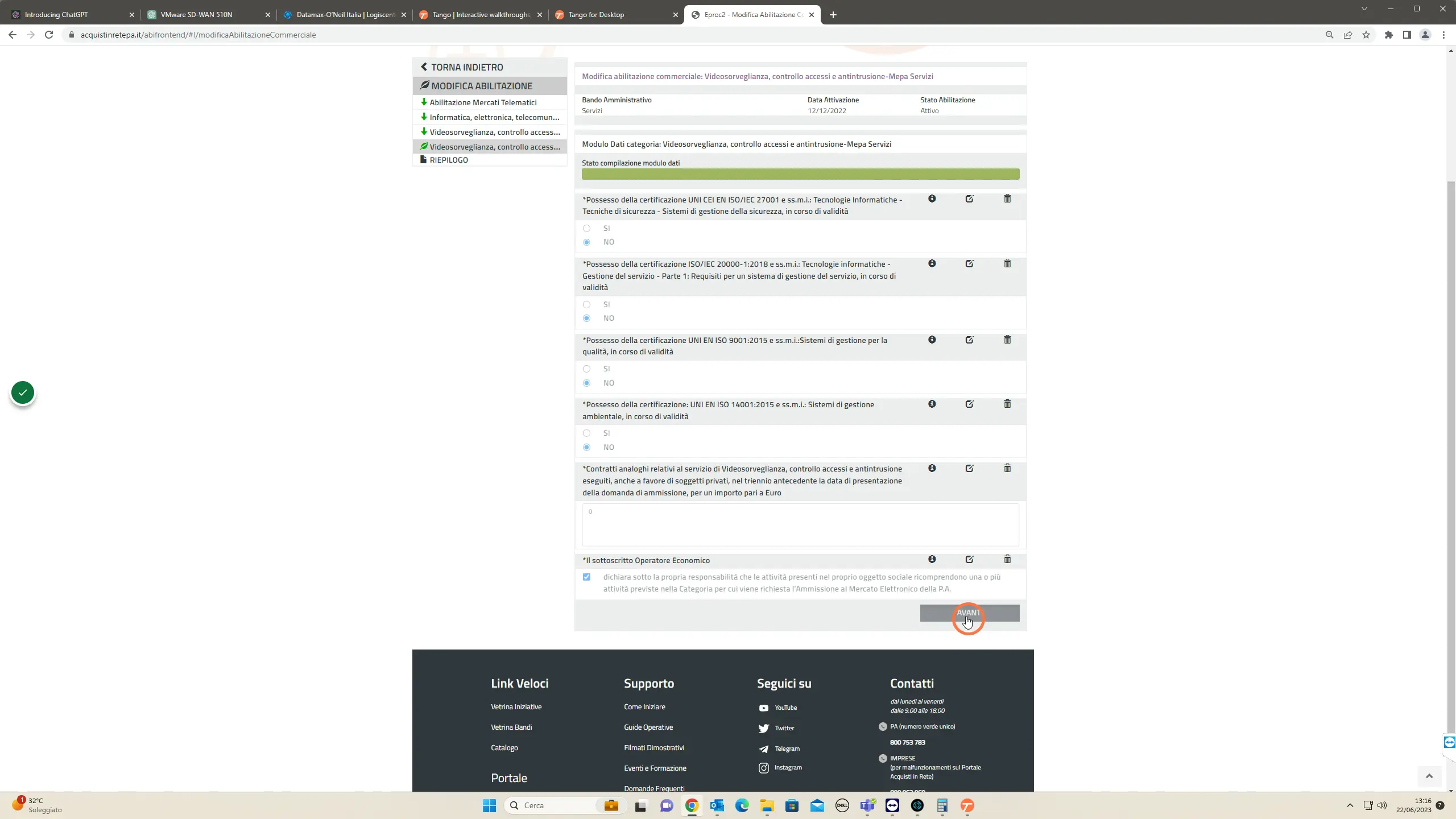 Se presente il pulsante AVANTI, fare click fino ad eseguire tutti gli step.