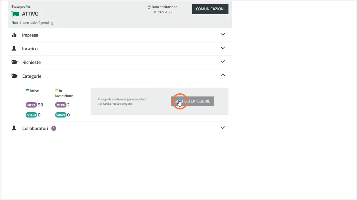 fare click su "GESTISCI CATEGORIE"