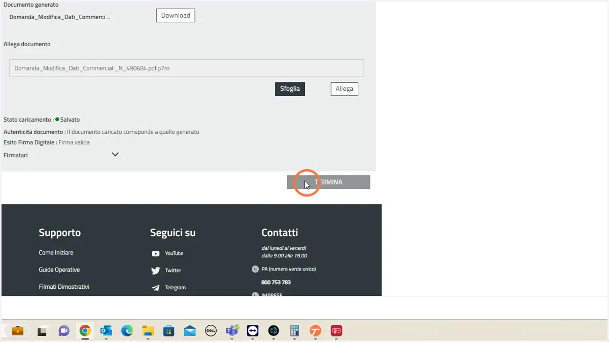 Fare click su TERMINA