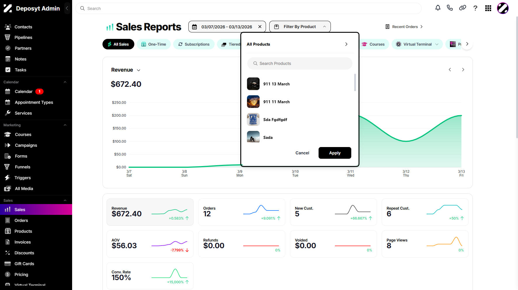 Step 4: A pop-up window will appear, allowing you to choose a product to view its sales report.
