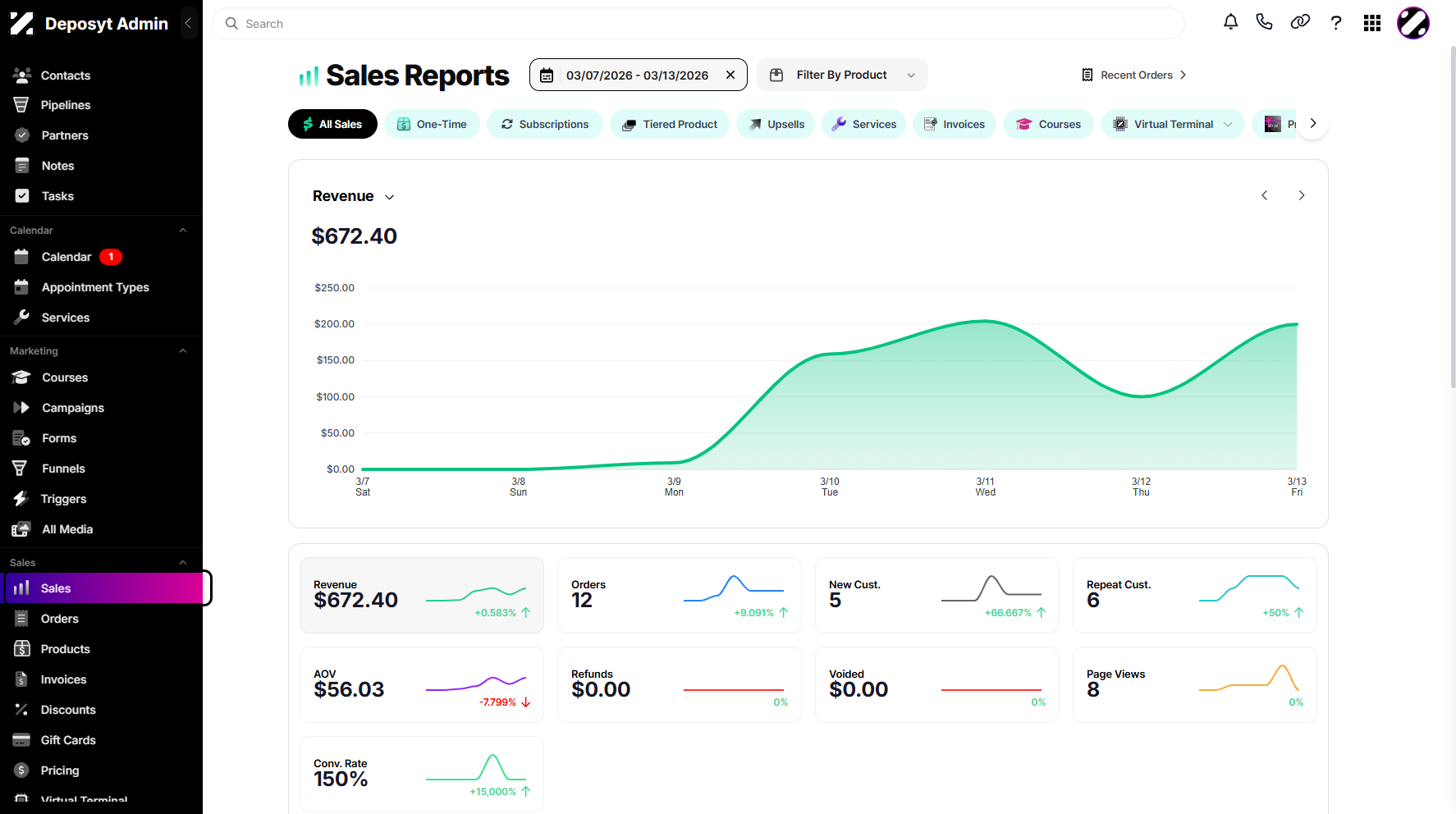 Step 1: On your Dashboard, navigate to the Sales tab under the Sales section and click on it.