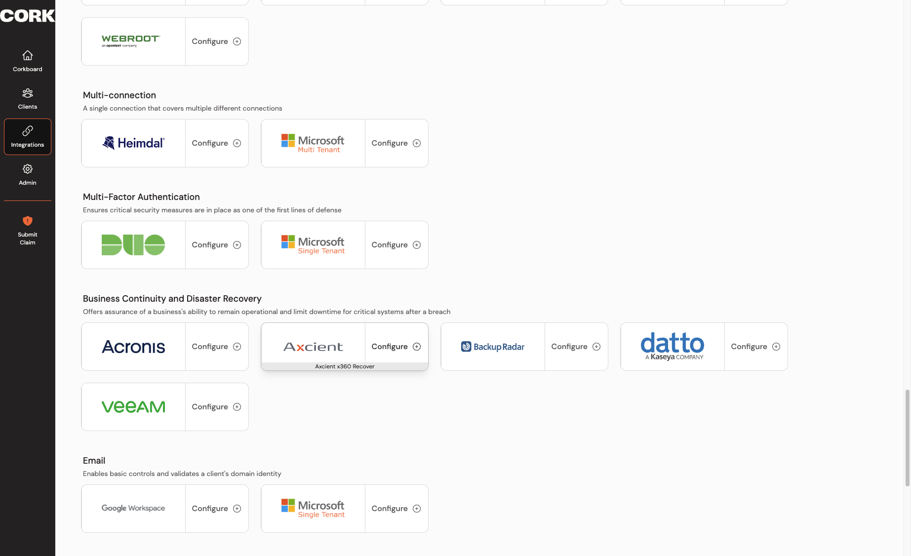 Click on Configure Axcient x360 Recover integration…