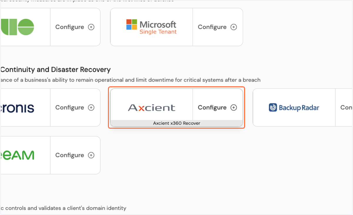 Click on Configure Axcient x360 Recover integration…