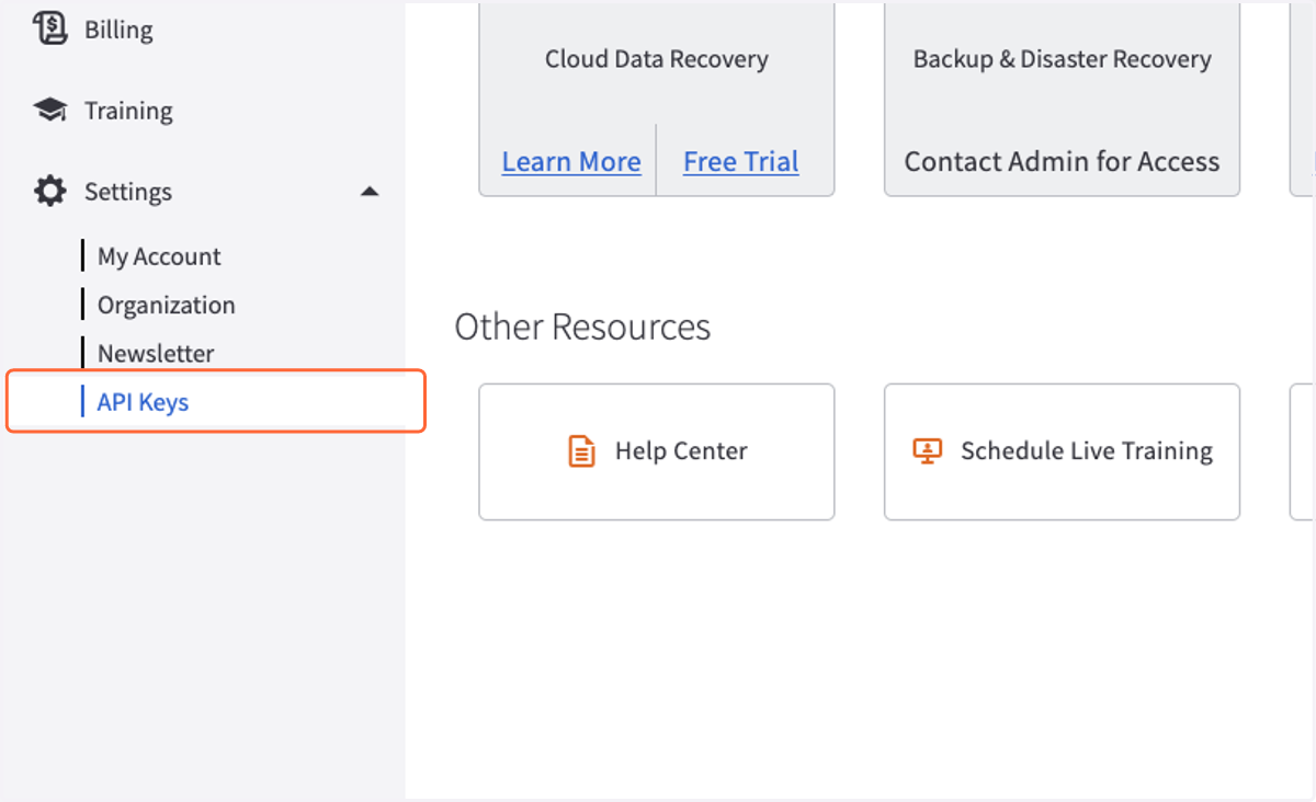 Click on API Keys