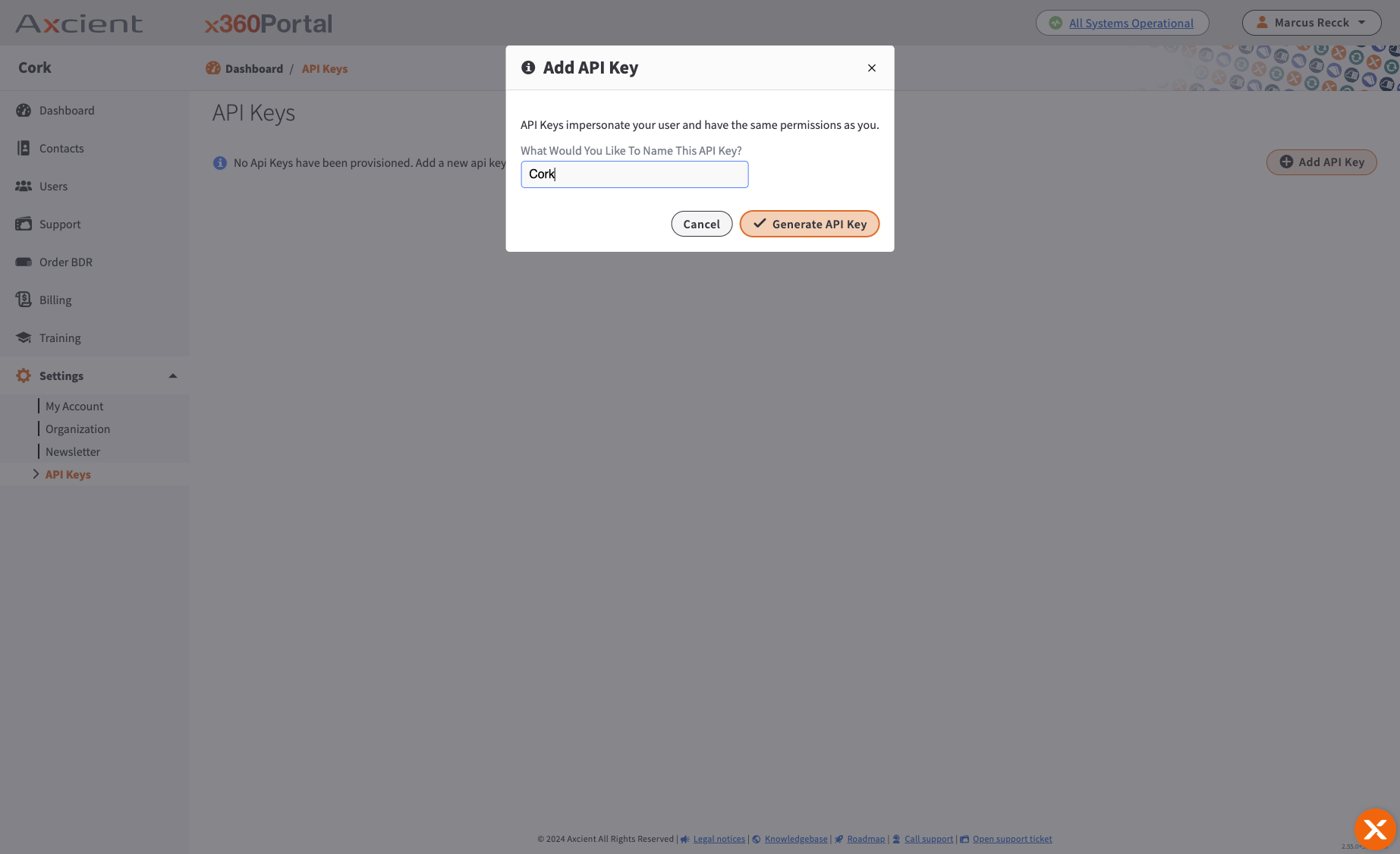 Click on Generate API Key