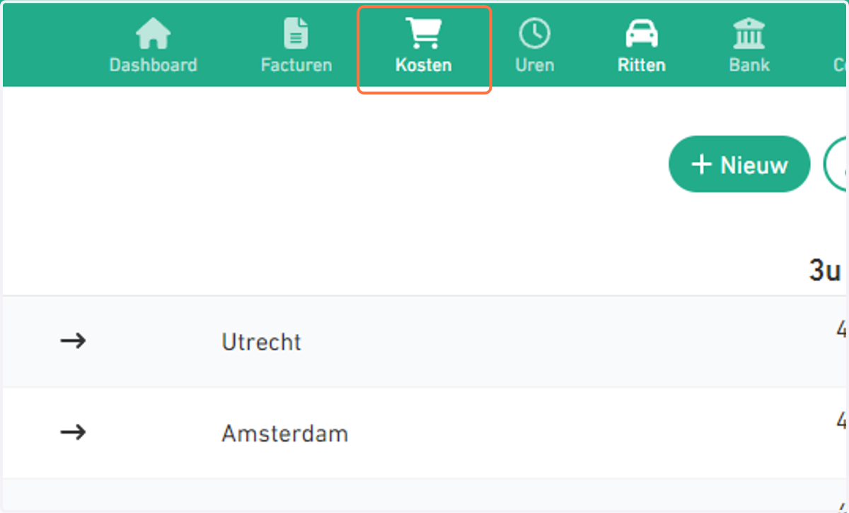 Ga vervolgens naar de kosten pagina in Gekko.