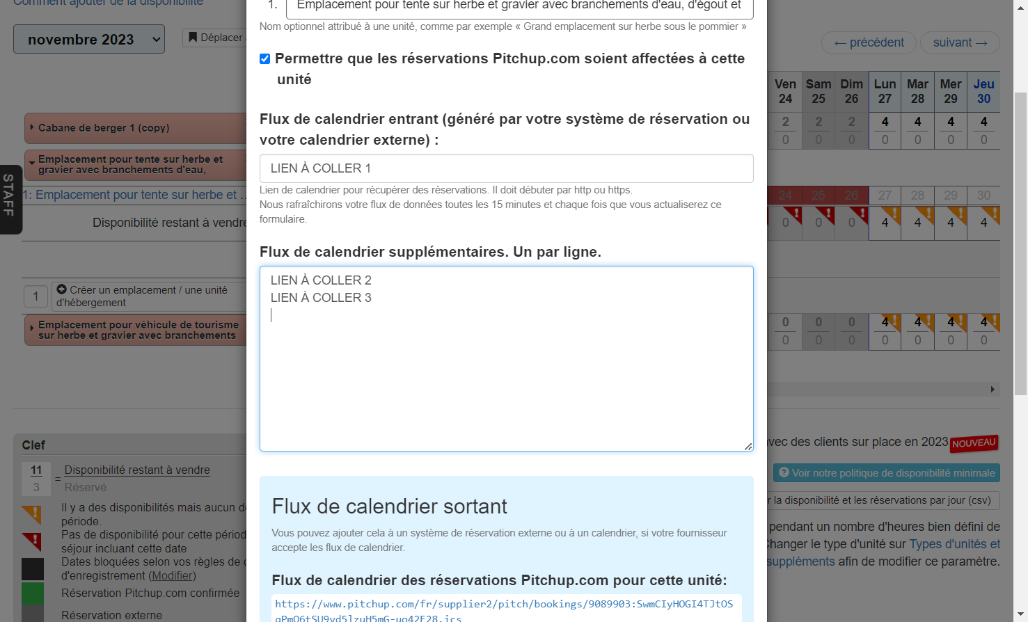 Si vous souhaitez ajouter plusieurs liens iCal, copiez et collez vos liens dans la case "Flux de calendrier supplémentaires" en vous assurant d'avoir un seul lien par ligne