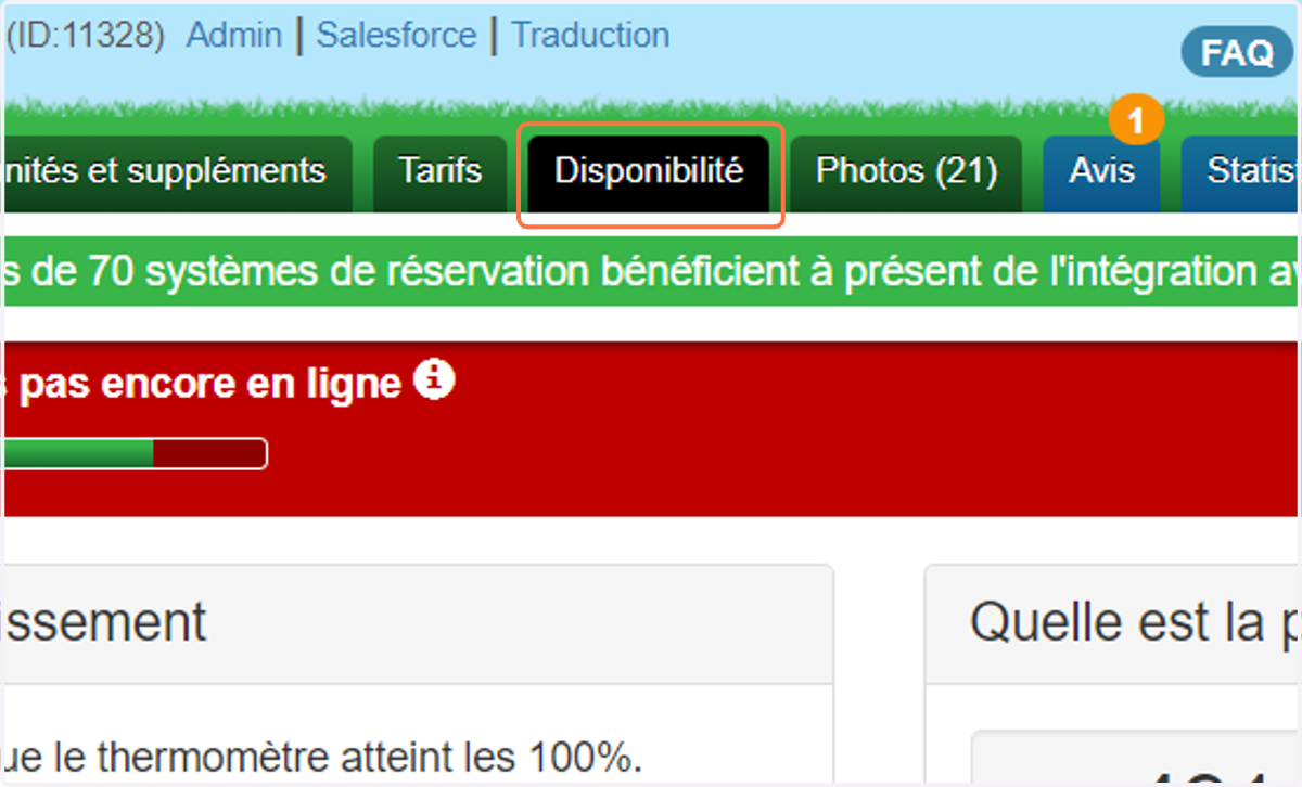 Cliquez sur l'onglet Disponibilité