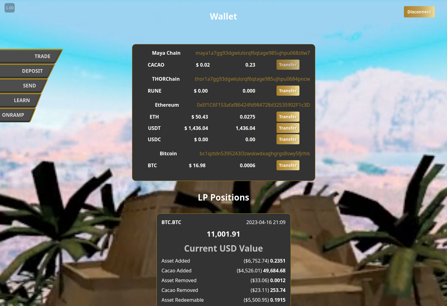 Click on Transfer on the on the cacao balance