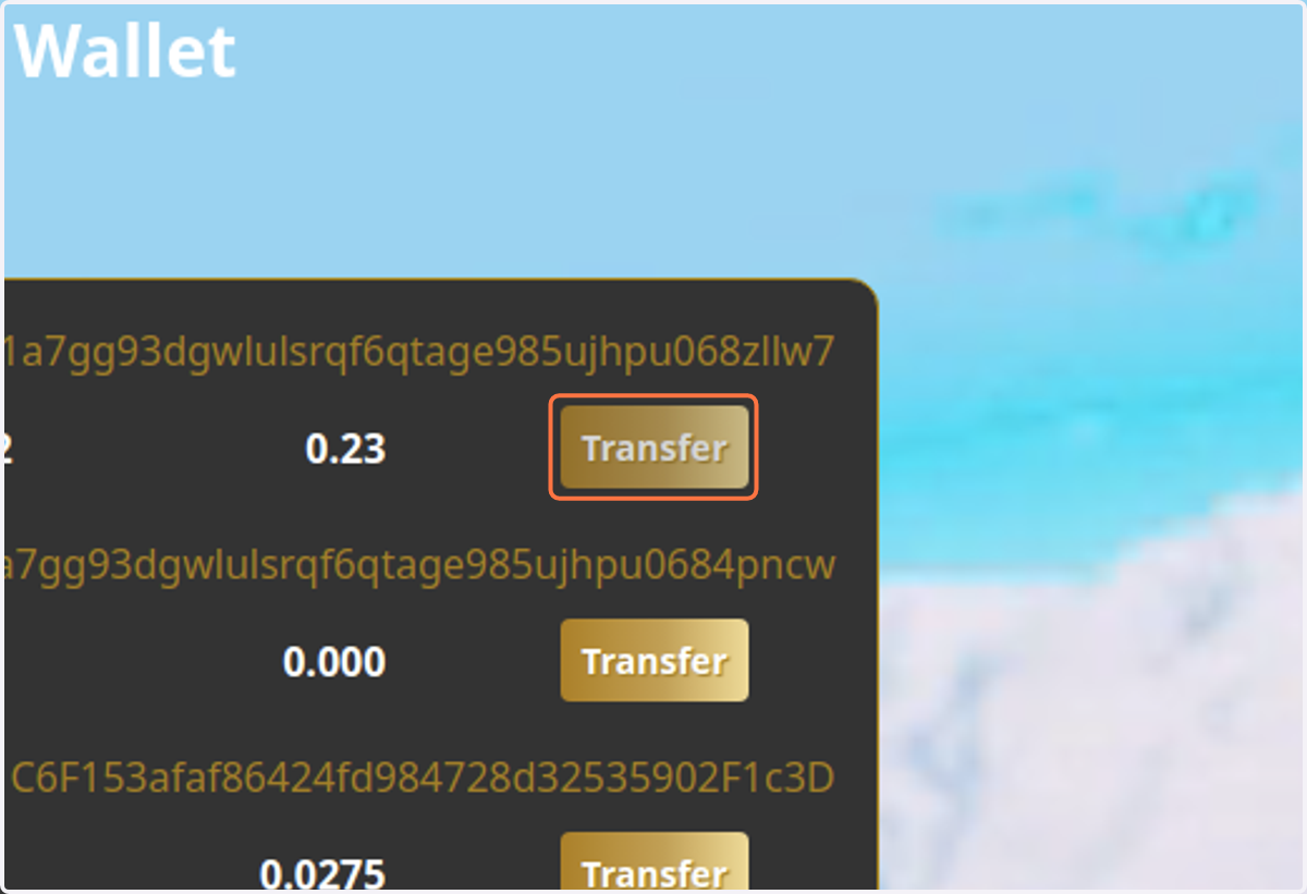 Click on Transfer on the on the cacao balance