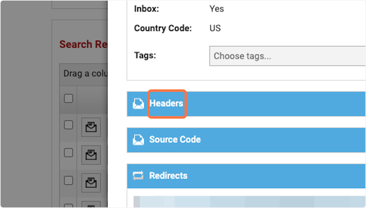 Click on the hamburger menu in the "Headers" section to view pre-header code
