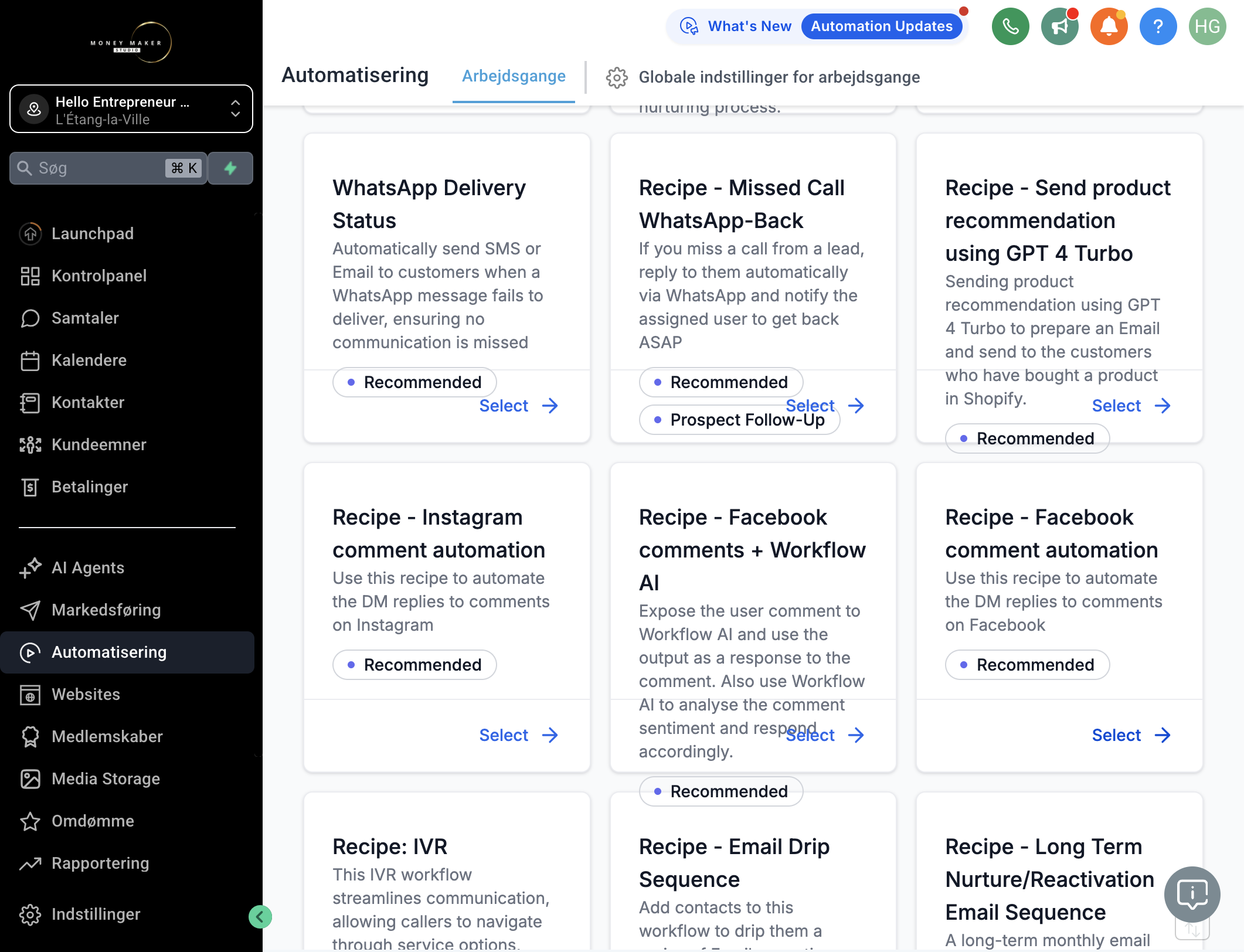 Vælg den mulighed der hedder "Recipe - Facebook comment automation"
