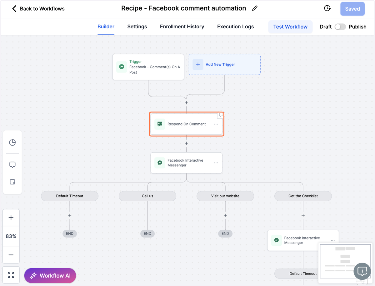 Klik på handlingen "Respond On Comment"