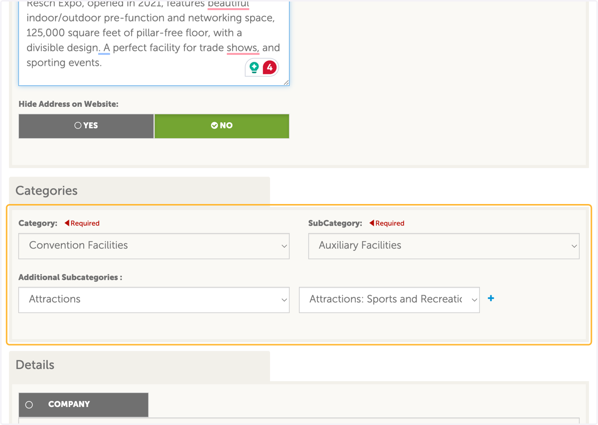 Verify you are listed in the correct catagories and subcatagories.
