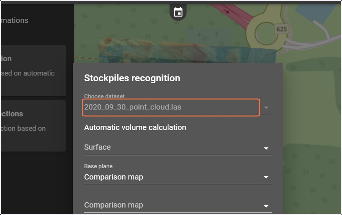 In the "Select data" section, select the layer with the point cloud (layer with the .las extension).