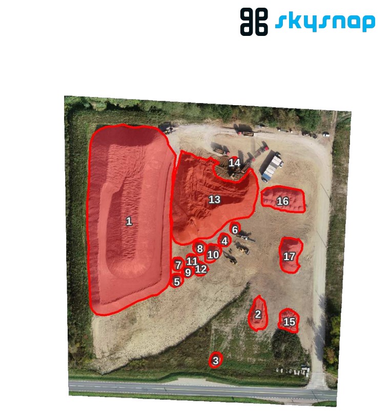 The report includes a map indicating the geometries of all surfaces for which volumes were counted.