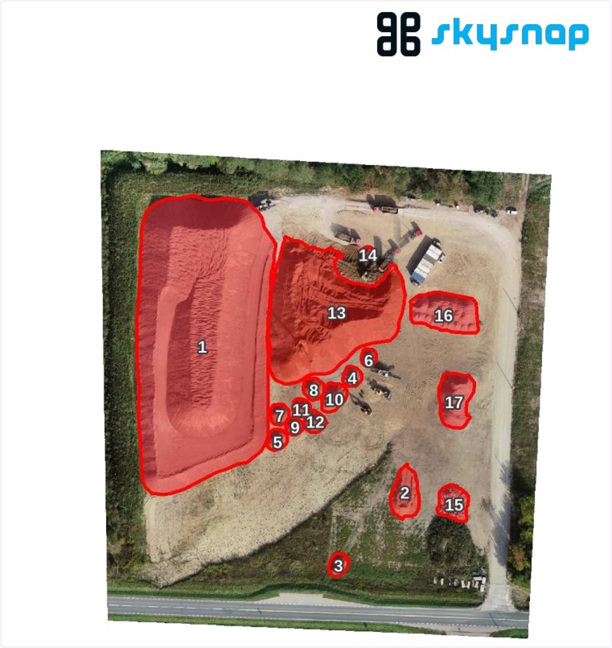 The report includes a map indicating the geometries of all surfaces for which volumes were counted.